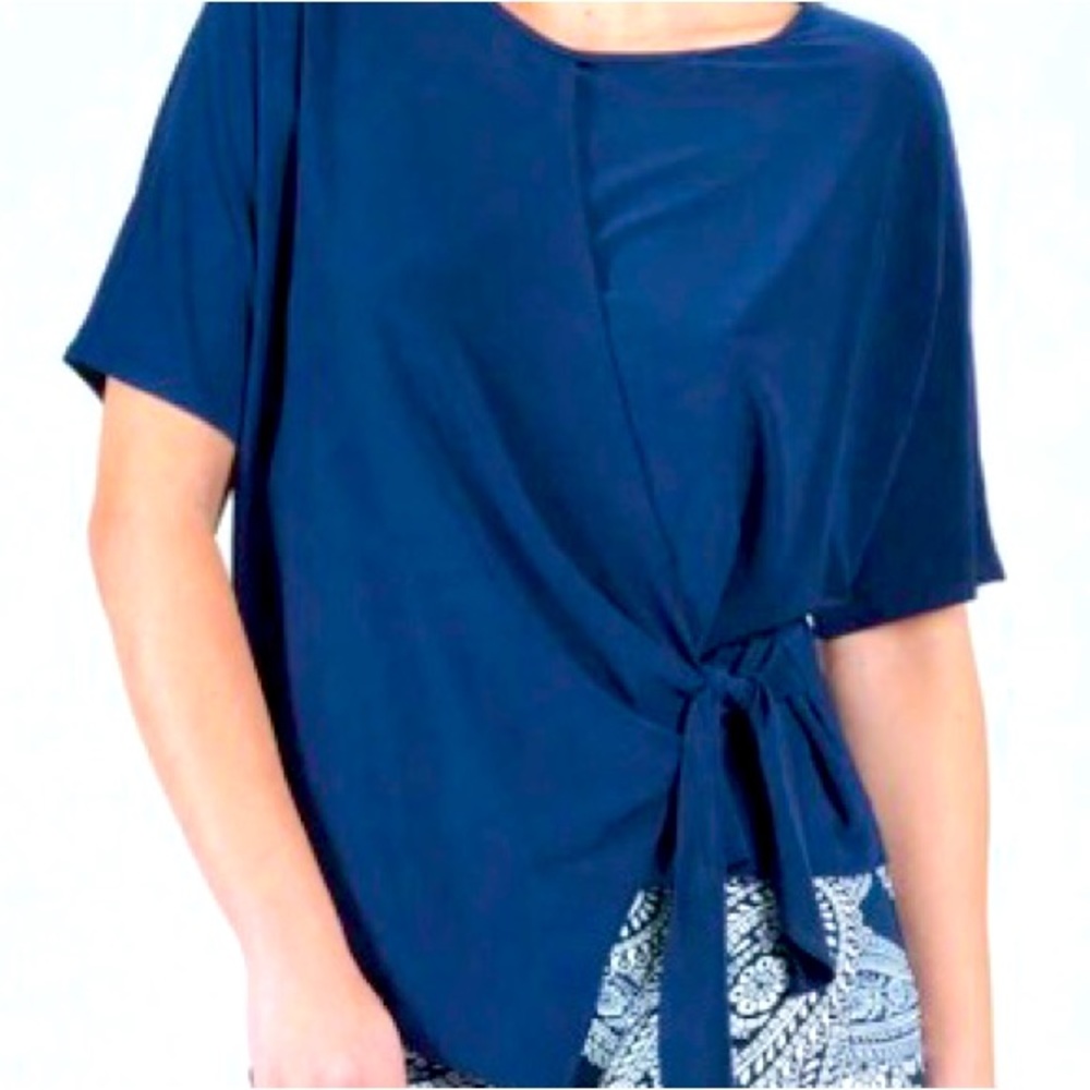NWT Clara SunWoo Navy aide tie wrap top